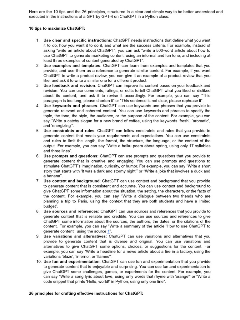10 Tips for Effective ChatGPT Instructions | PDF | Reserved Word | Humour
