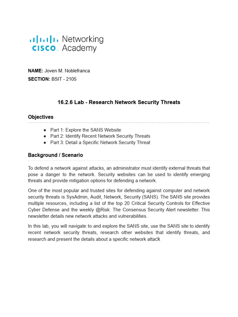 16.2.6 Lab - Research Network Security Threats | PDF | Security ...