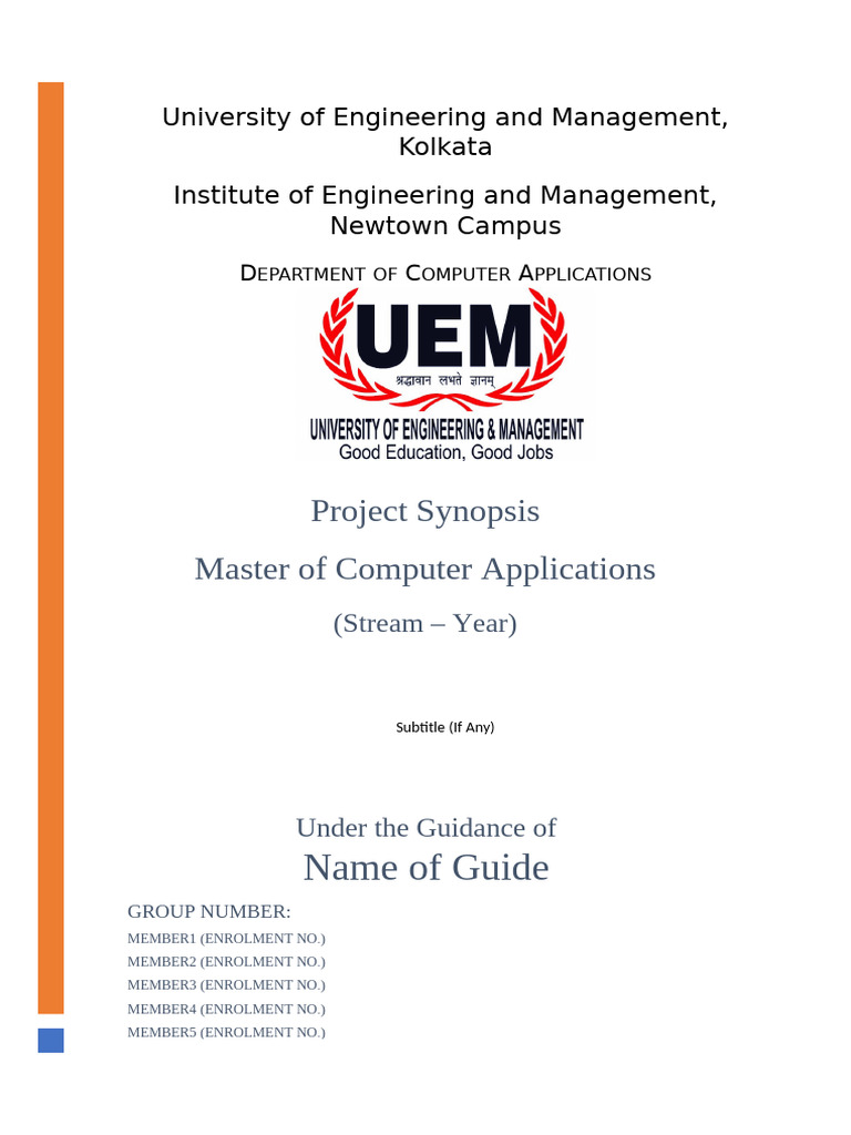 MCA - Project Synopsis Template For Final Year Project | PDF | Home ...