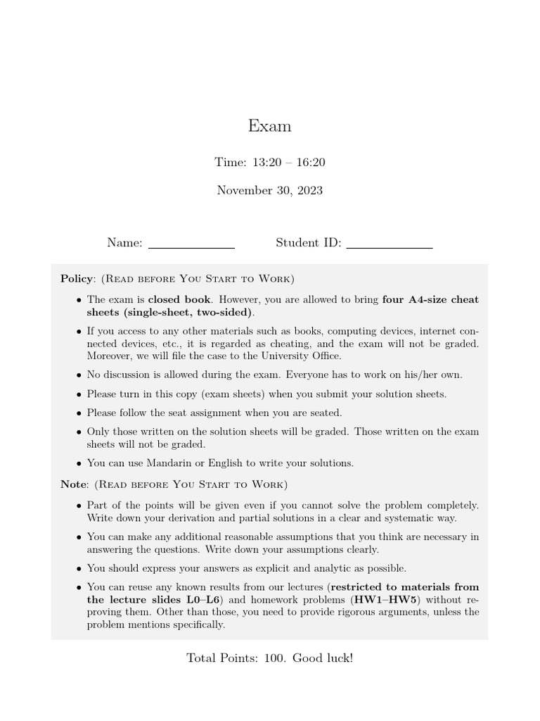 Exam_Fa23 | PDF | Probability Density Function | Probability Theory