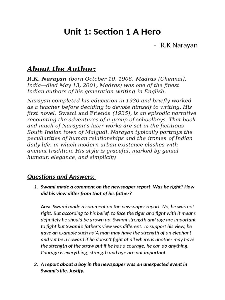 Unit 1 - Section 1 A Hero | PDF