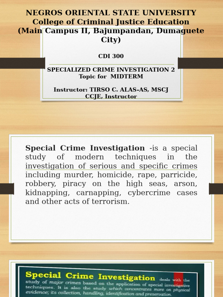 Specialized Crime Investigation Techniques | PDF | Bail | Crime Scene