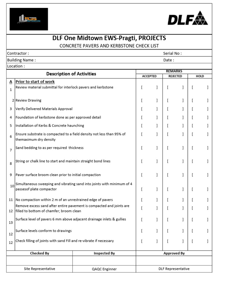 Concrete Pavers and Kerbstone Checklist | PDF | Structural Engineering ...