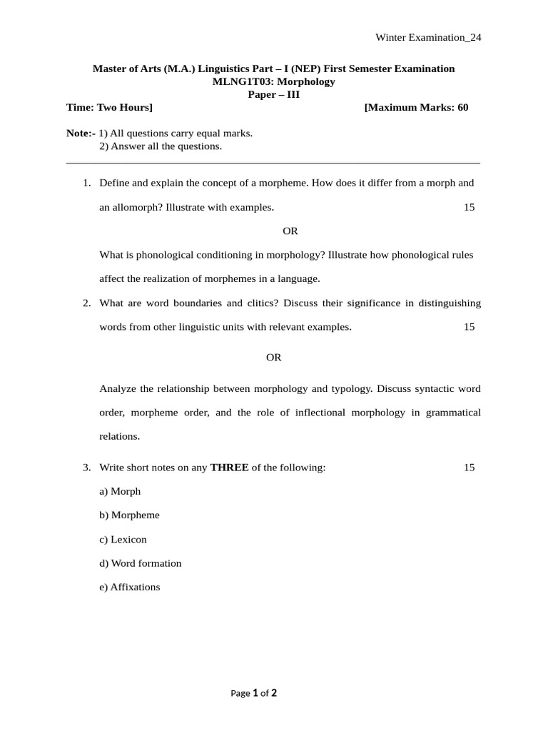 Paper Morphology Pdf Morphology Linguistics Word