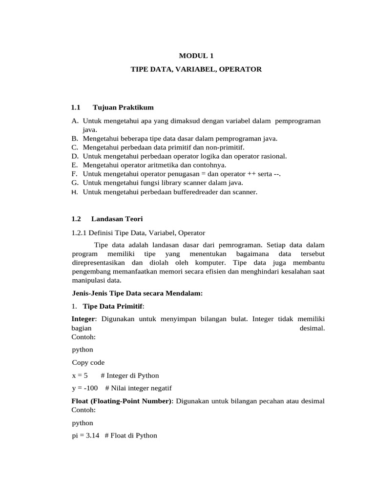 Tipe Data dan Variabel dalam Java | PDF