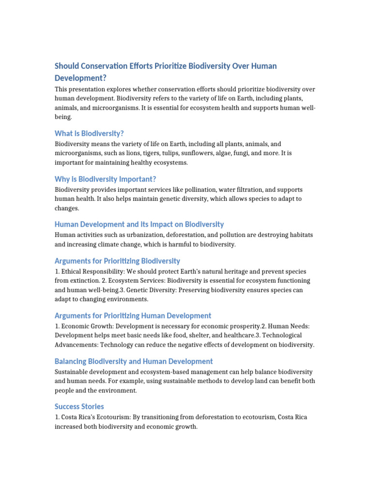 Biodiversity vs. Human Development Debate | PDF | Biodiversity ...