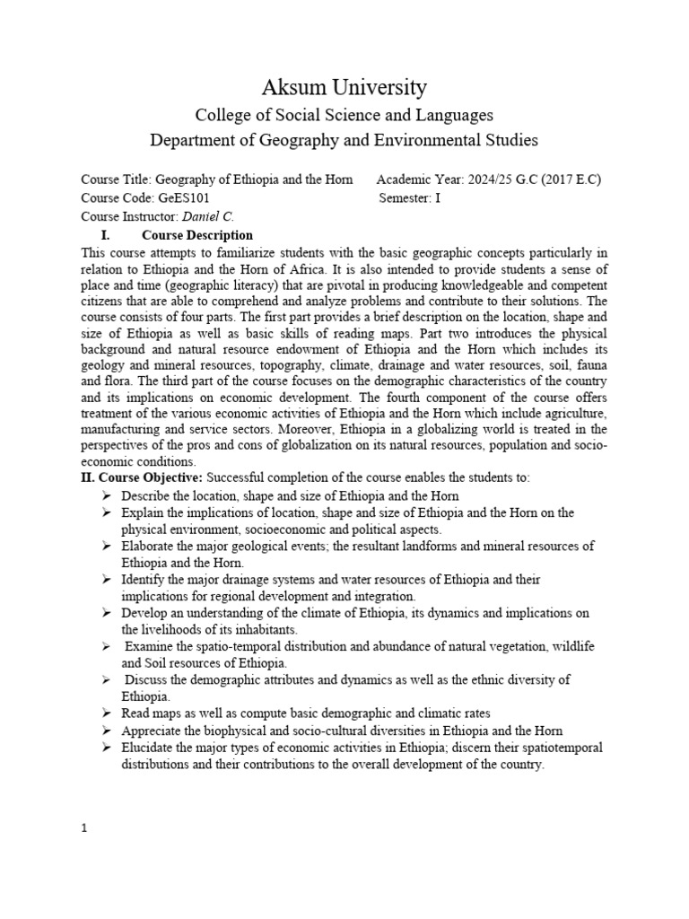 Geography of Ethiopia Course Overview | PDF | Ethiopia | Environmental ...