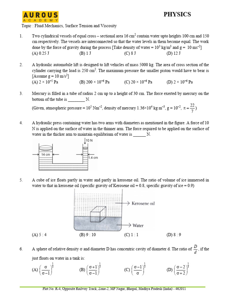 Fluid Mechanics, Surface Tension and Viscosity - 05.12.2024 | PDF ...