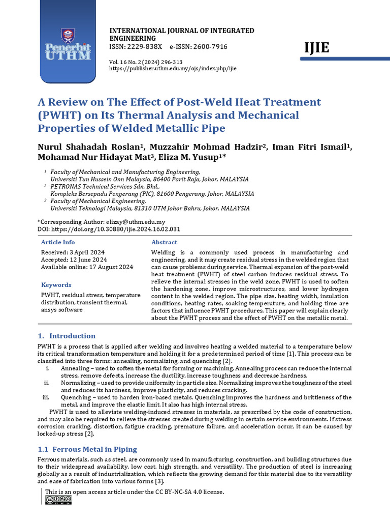 PWHT Effects on Welded Metallic Pipes | PDF | Construction | Welding