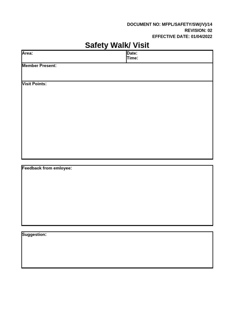 Safety Walk Visit Report Template | PDF