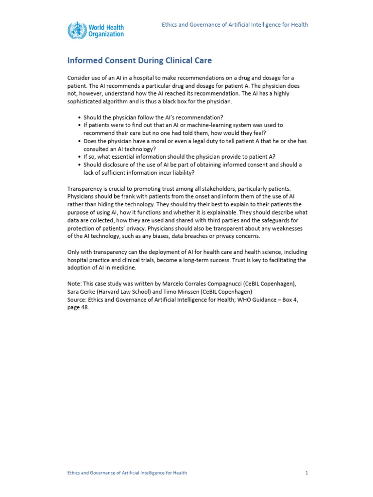 WHO EthicsAI Informed Consent During Clinical Care | PDF