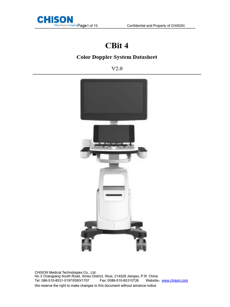 Chison CBit 4 Color Doppler Datasheet | PDF | Humidity