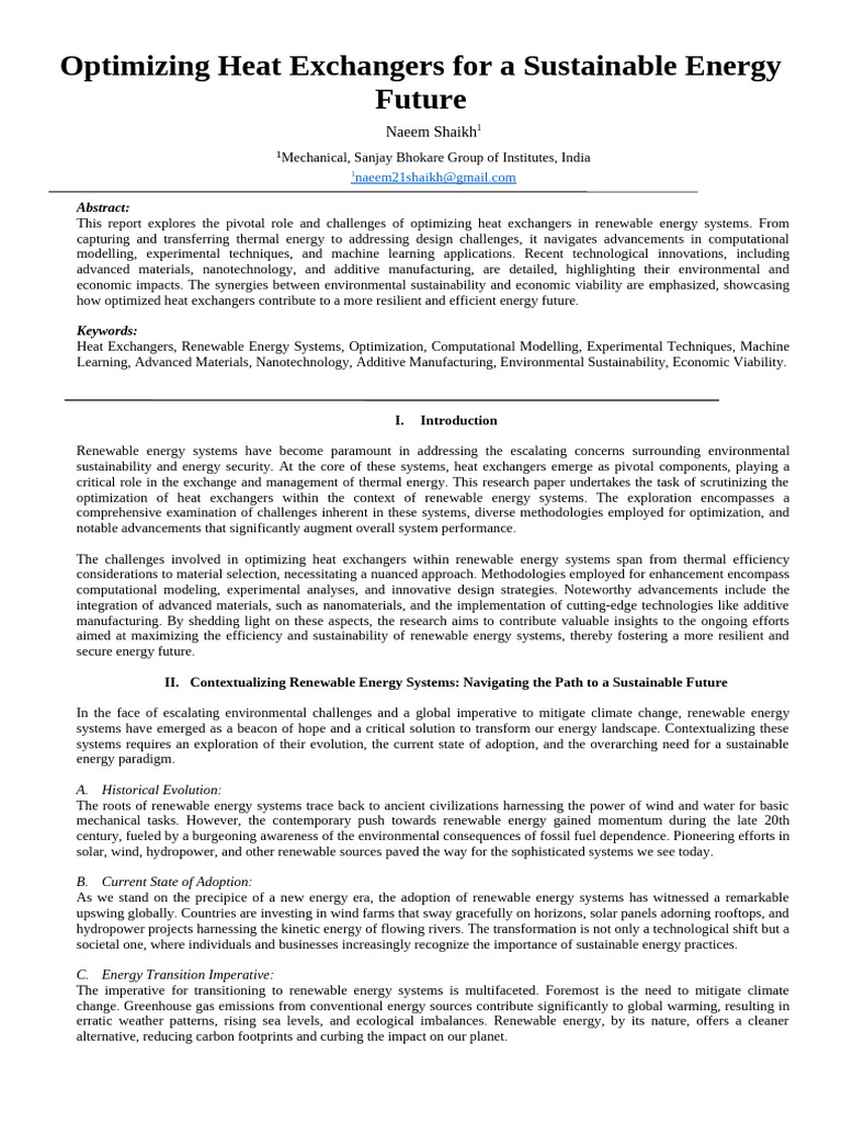 Optimizing Heat Exchangers For A Sustainable Energy Future | PDF ...