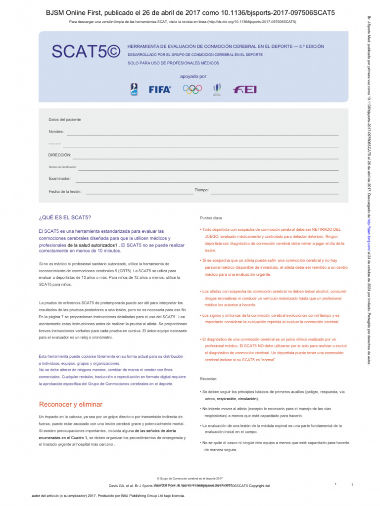 SCAT5 Full | PDF | Ansiedad | Desorden hiperactivo y deficit de atencion