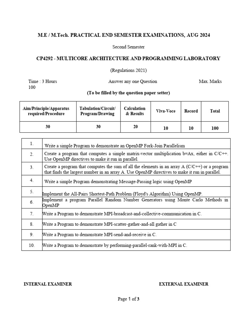 CP4292 Multicore Lab Exam Guide | PDF