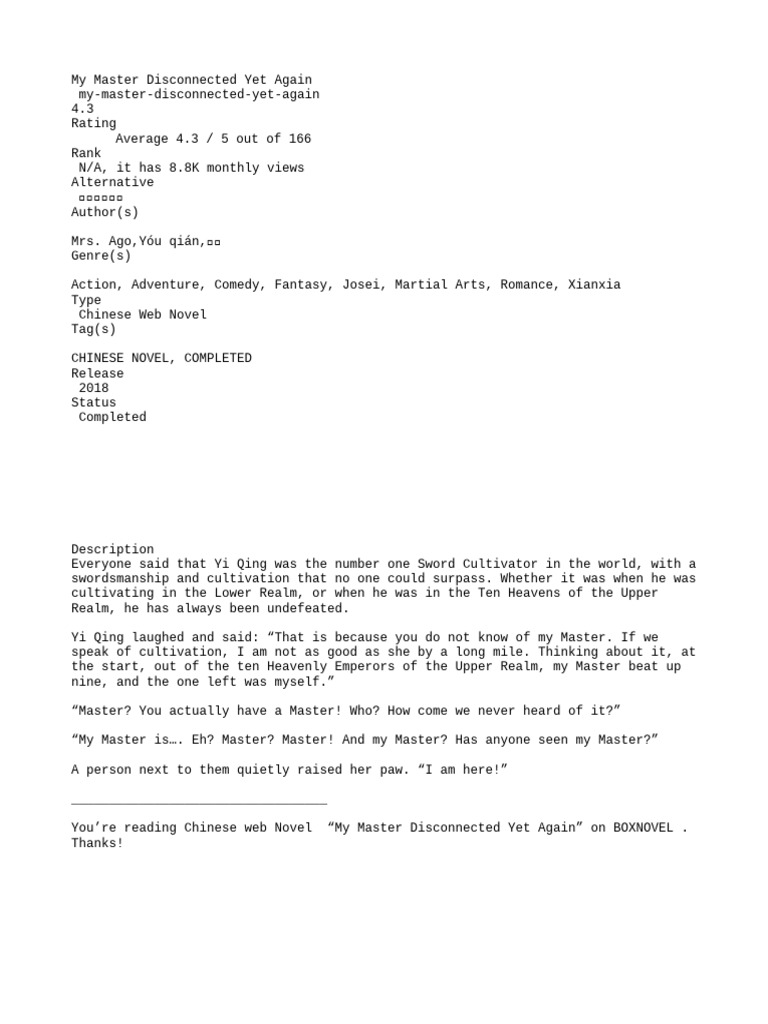 My Master Disconnected Yet Again.C.Novel Completed | PDF