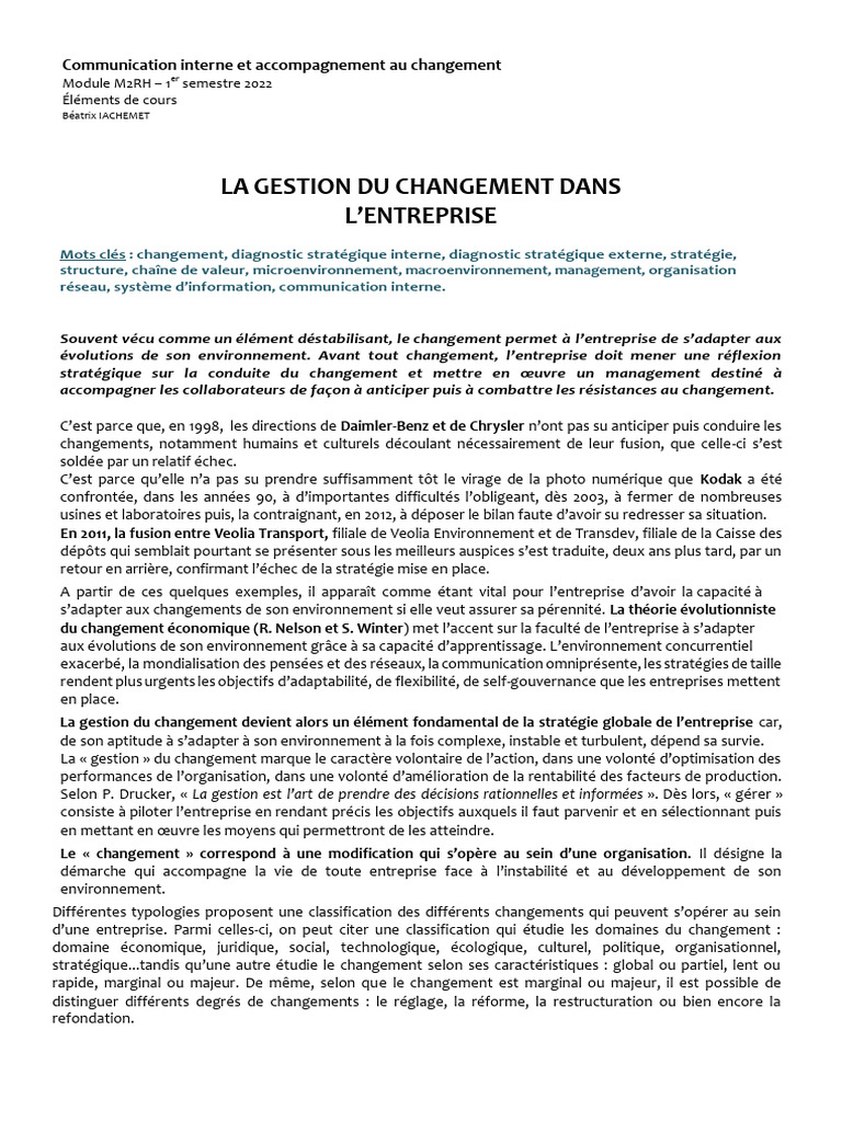 Gestion efficace du changement en entreprise | PDF | Gestion des ...