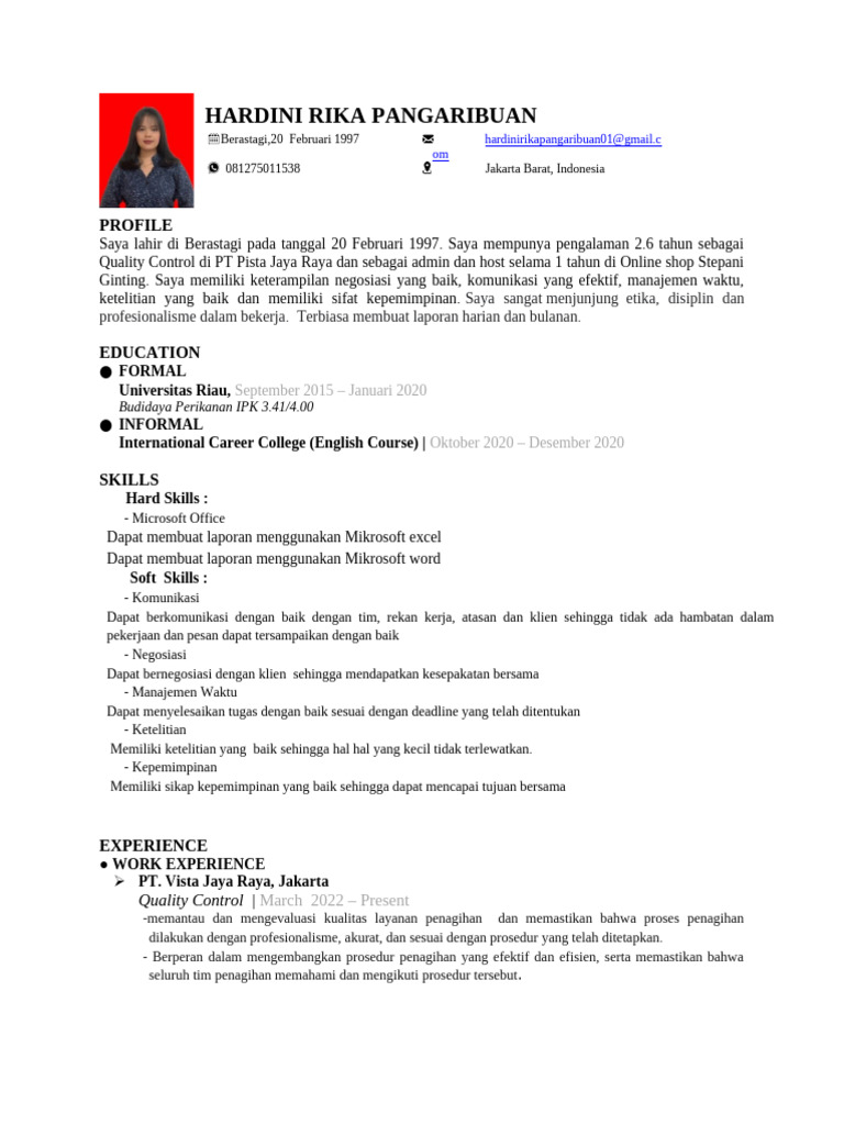 Profil Hardini Rika Pangaribuan | PDF
