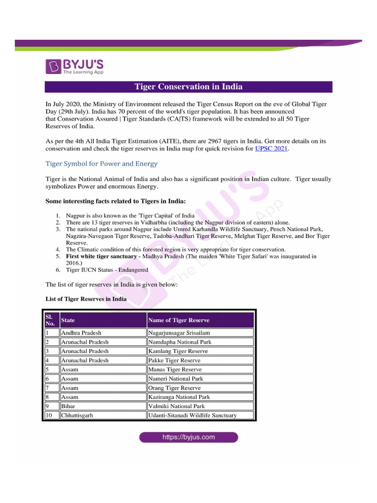 Tiger Conservation in India | PDF