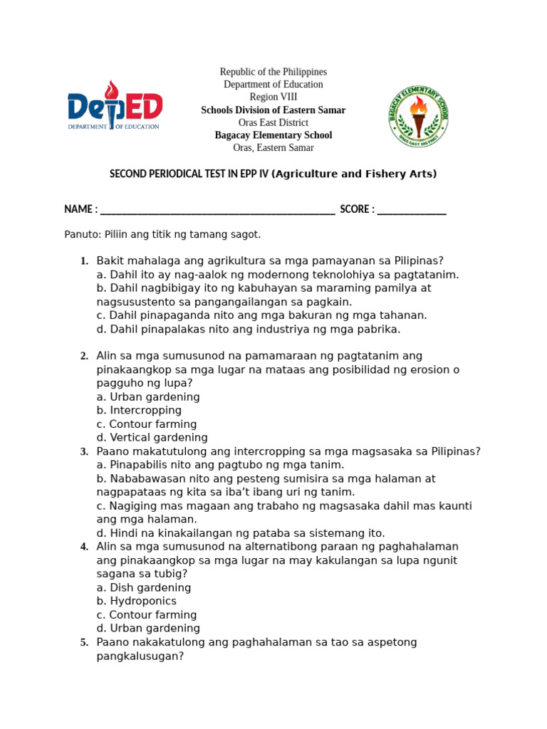 Second Periodical Test in Epp 4 | PDF