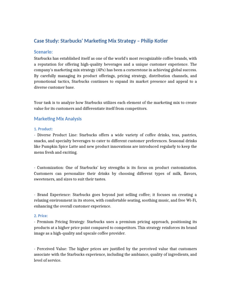 Starbucks Marketing Mix Case Study | PDF | Starbucks | Brand