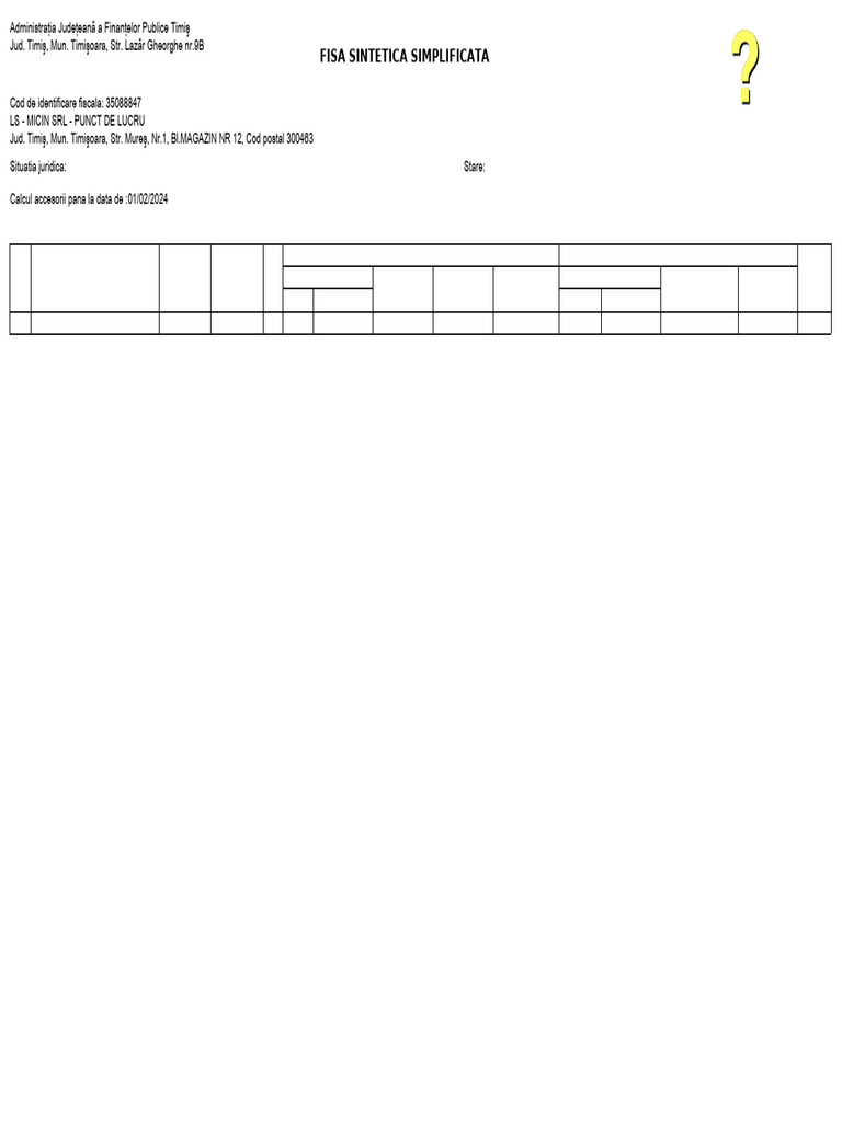 FISA SINTETICA SIMPLIFICATA Timișoara | PDF