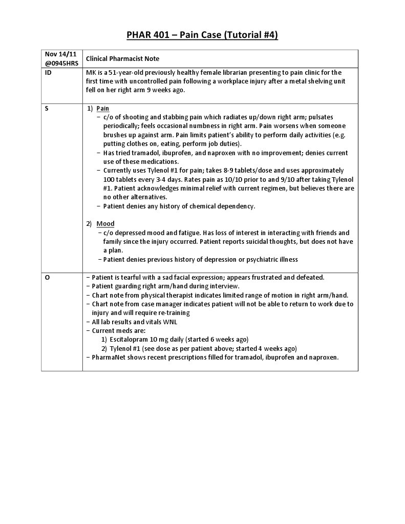 Pain Case - SOAP Note (2011) | PDF | Pain Management | Peripheral ...