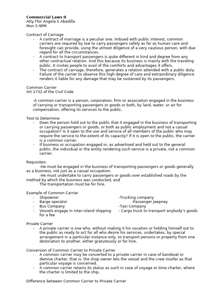 Corpo Law II Lecture | PDF | Legal Liability | Common Carrier