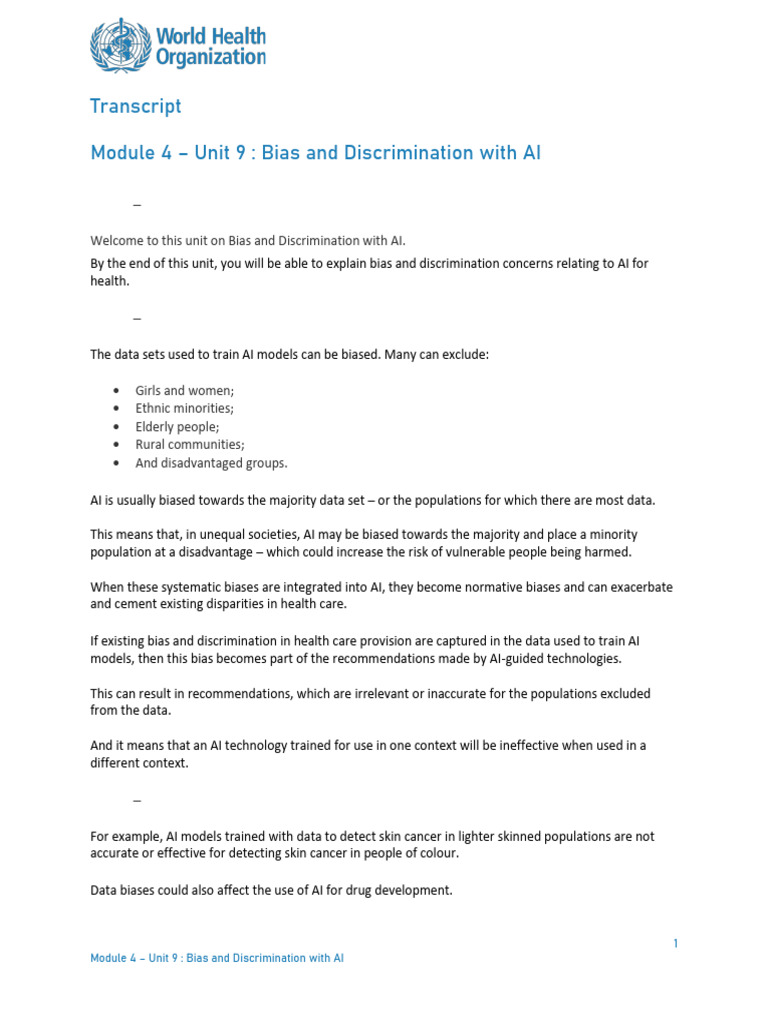 AI Bias and Discrimination in Healthcare | PDF | Artificial ...