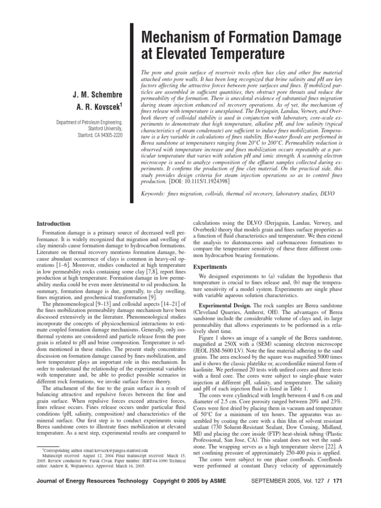 Mechanism of Formation Damage at Elevated Temperature: J. M. Schembre A ...