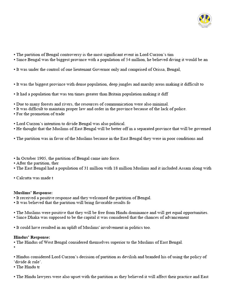 Partition of Bengal: Impact on Muslims | PDF | All India Muslim League ...