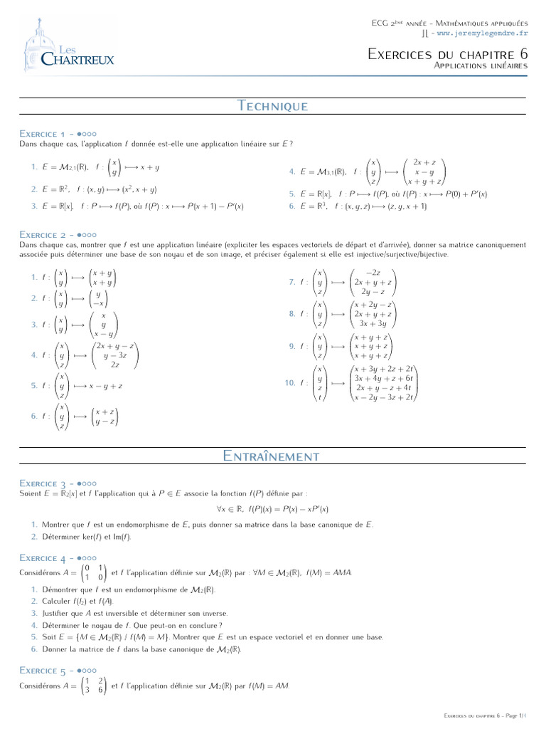 Exercices sur les applications linéaires | PDF | Base (algèbre linéaire ...
