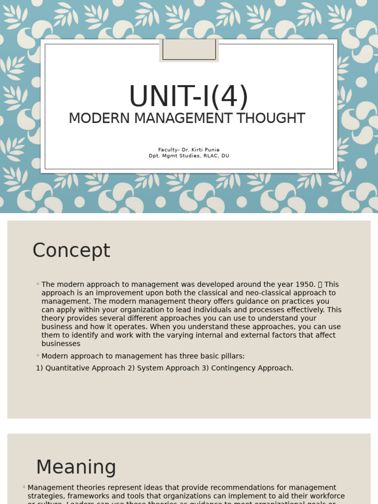 FOM Unit-1 (4) Modern Approach | PDF | System | Social Psychology