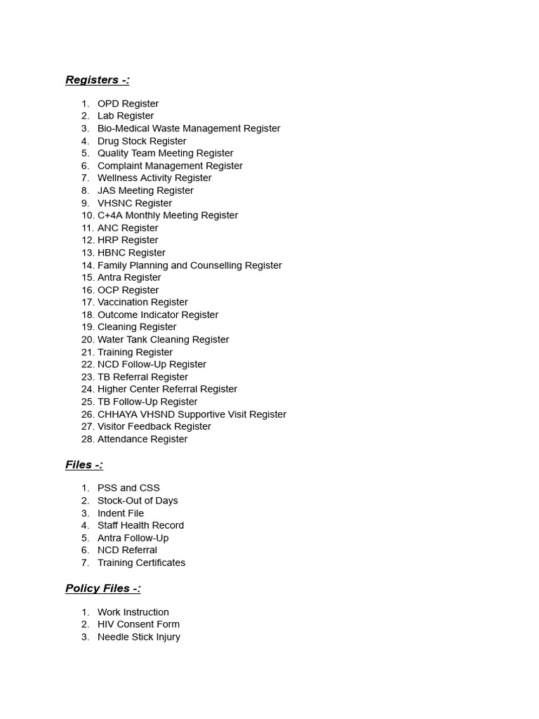 Comprehensive Register List for HWC | PDF