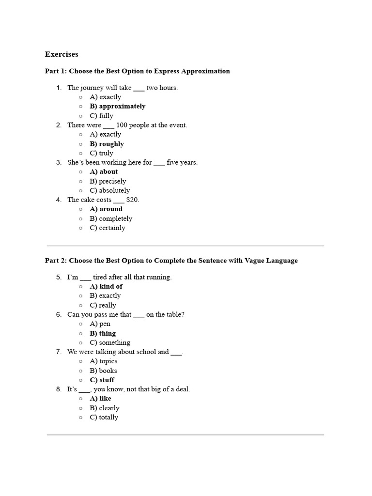 Language Approximation Exercises | PDF