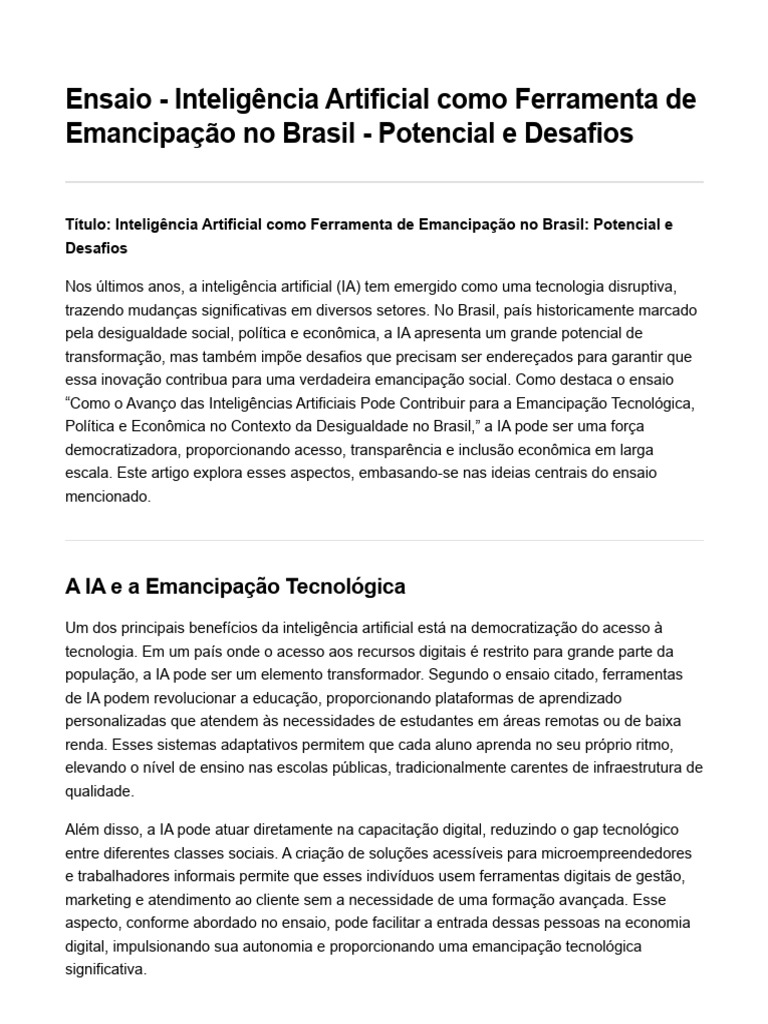 IA e Emancipação Social no Brasil | PDF | Inteligência artificial ...