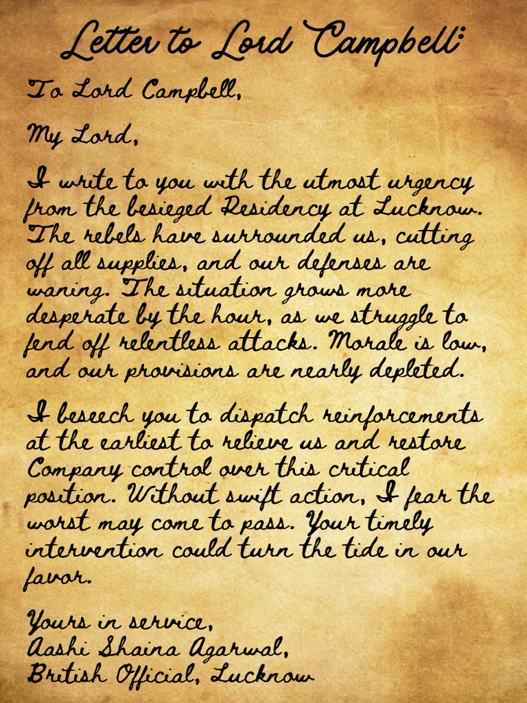 Letter To Lord Campbell To Lord Campbell, My Lord, I Write To You With ...
