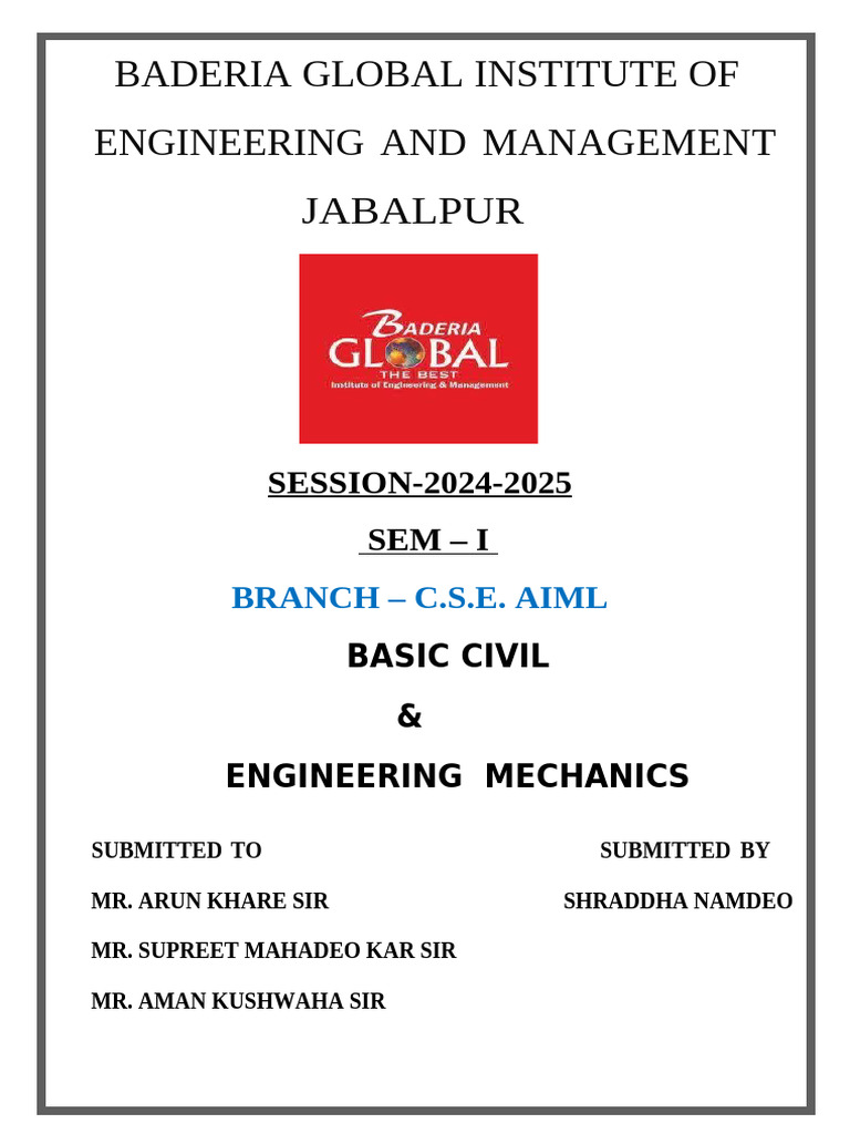 CSE AIML Civil & Engg Mechanics | PDF