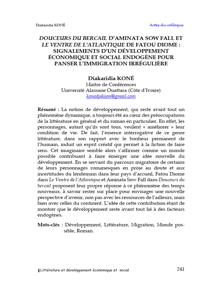 Développement endogène en littérature africaine | PDF | Afrique ...