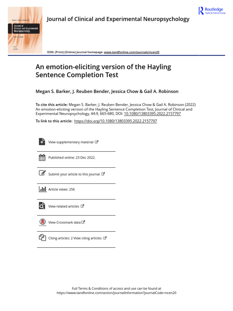 Emotion-Eliciting Hayling Test Insights | PDF | Executive Functions ...