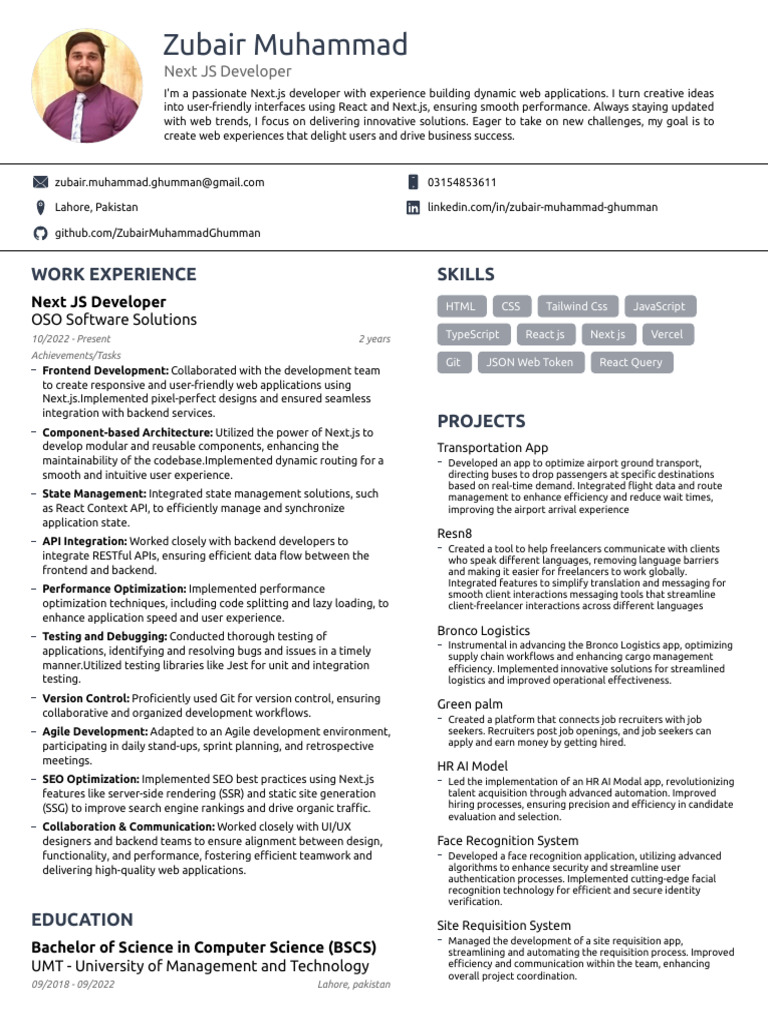 ZUBAIR's Resume 2 | PDF | Computing | Software Engineering