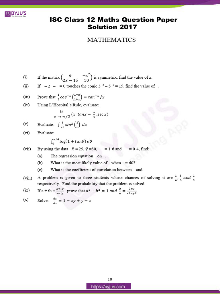 ISC Class 12 Maths Solutions 2017 | PDF | Matrix (Mathematics ...