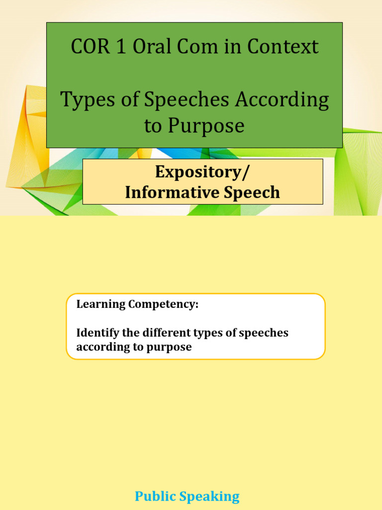 Types of Speeches According To Purpose - Informative - 0 | PDF | Mental ...
