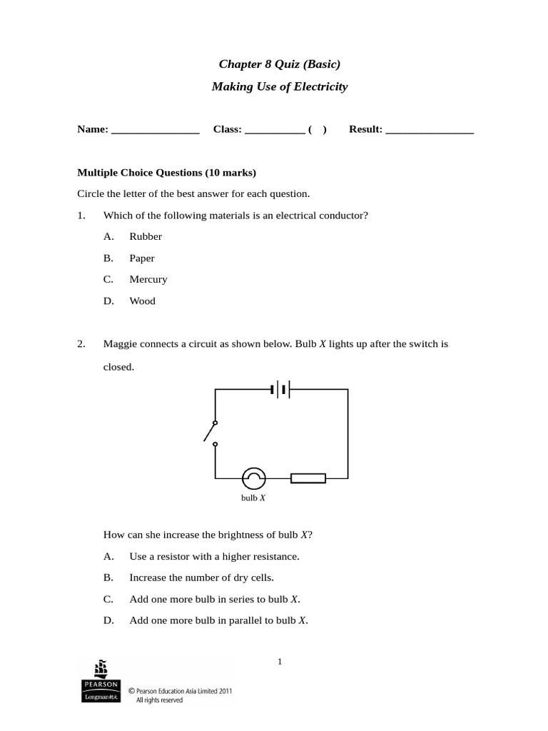 Ech8 Chapter Quiz Basic Pdf Electrical Resistance And Conductance