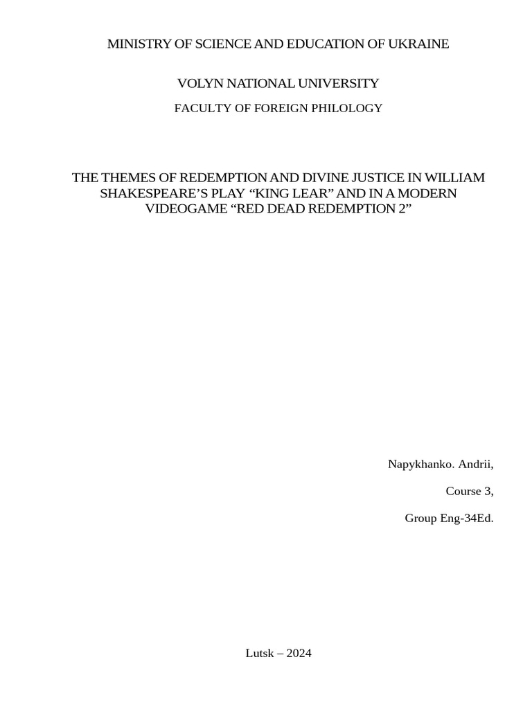 Redemption and Justice in Lear & RDR2 | PDF | King Lear | William ...