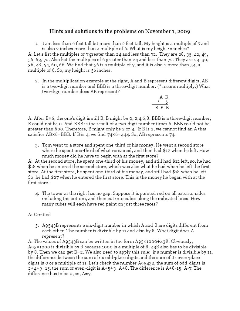 Math Puzzle Solutions | PDF | Home & Garden | Language Arts & Discipline