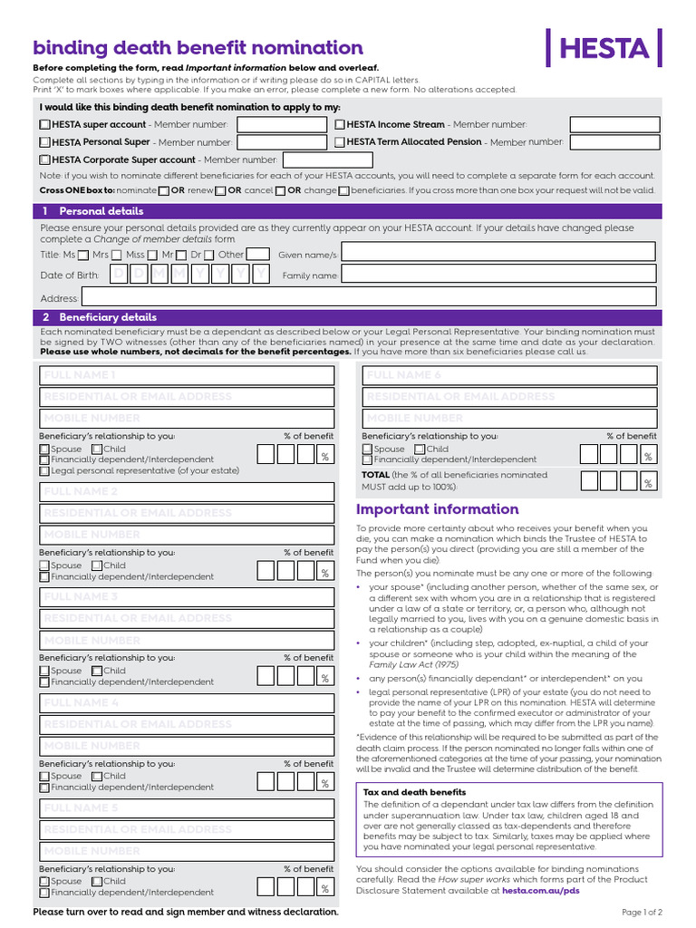 Binding-death-benefit-nomination | PDF | Taxes | Deed Of Trust (Real ...