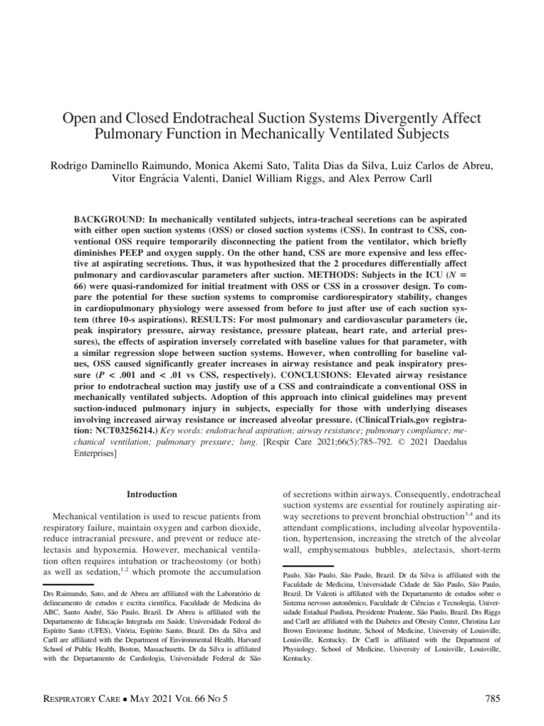 785open and Closed Endotracheal Suction Systems Divergently Affect ...
