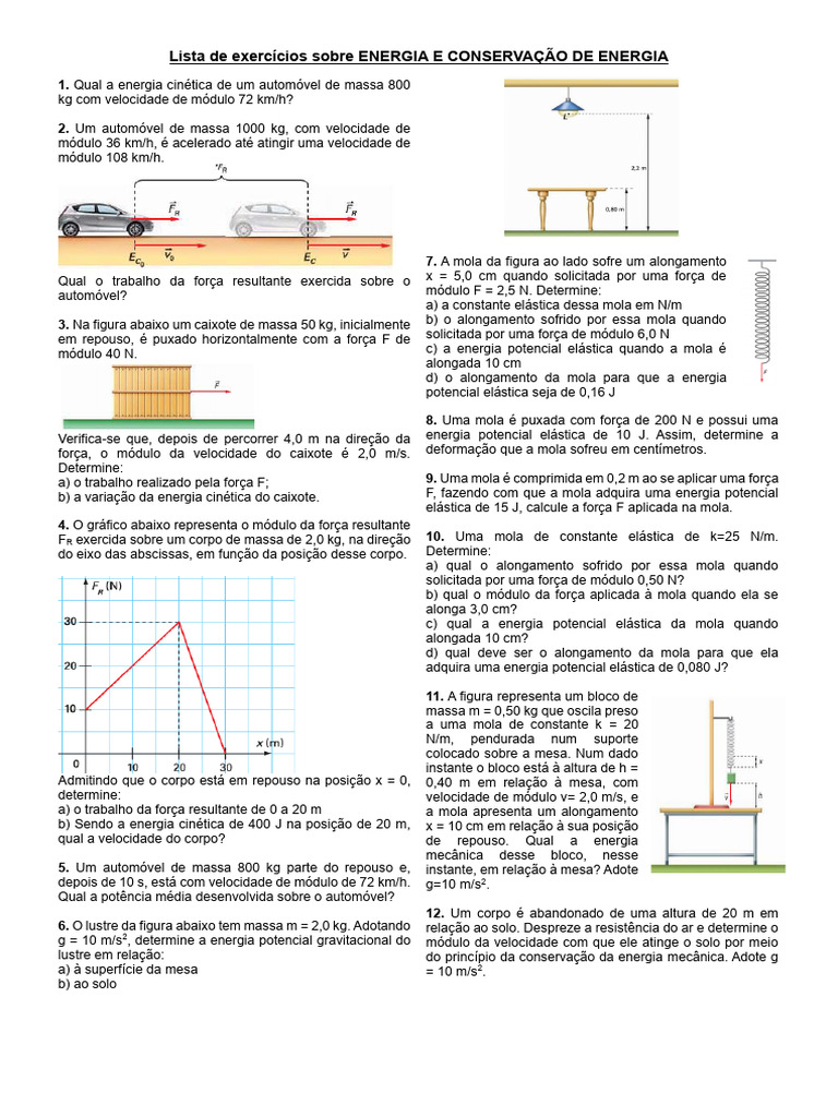 Exercícios de Energia e Conservação | PDF | Energia potencial | Massa