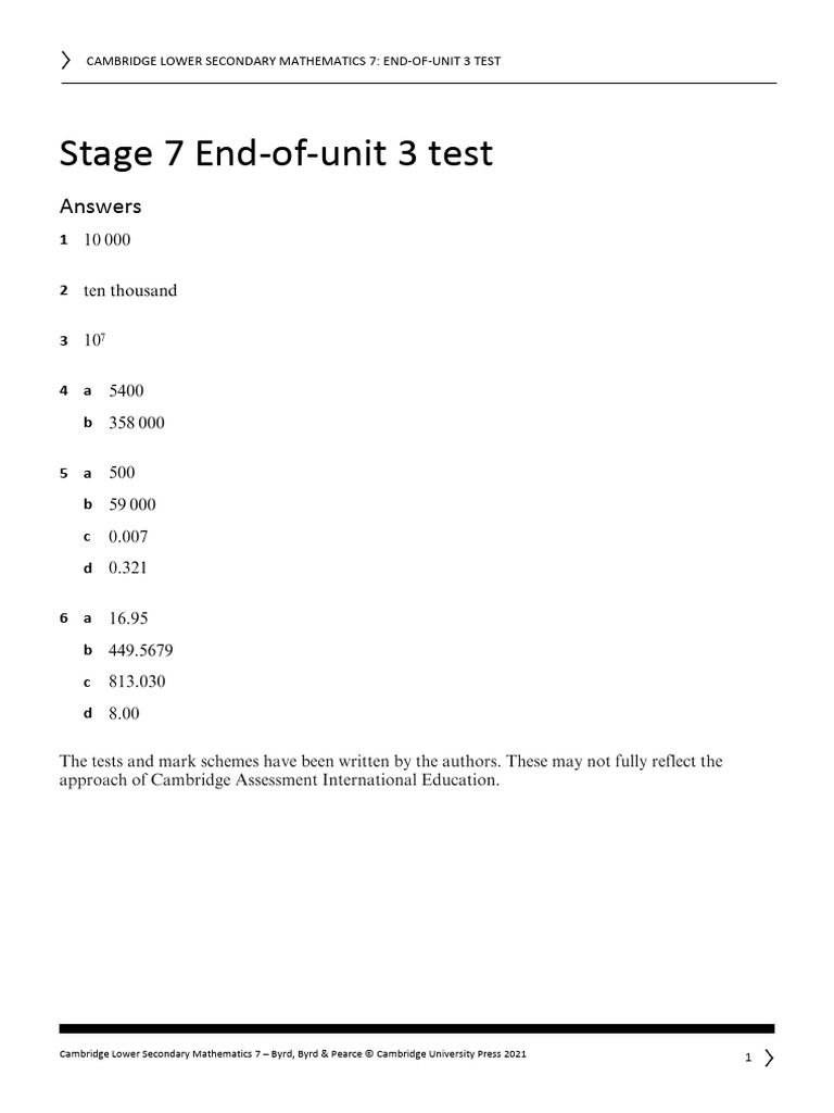 End-of-Unit 3 Test Answer Key | PDF
